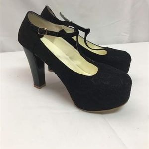 GETMOREBEAUTYBlack super hi-heelsT-strapping Lace